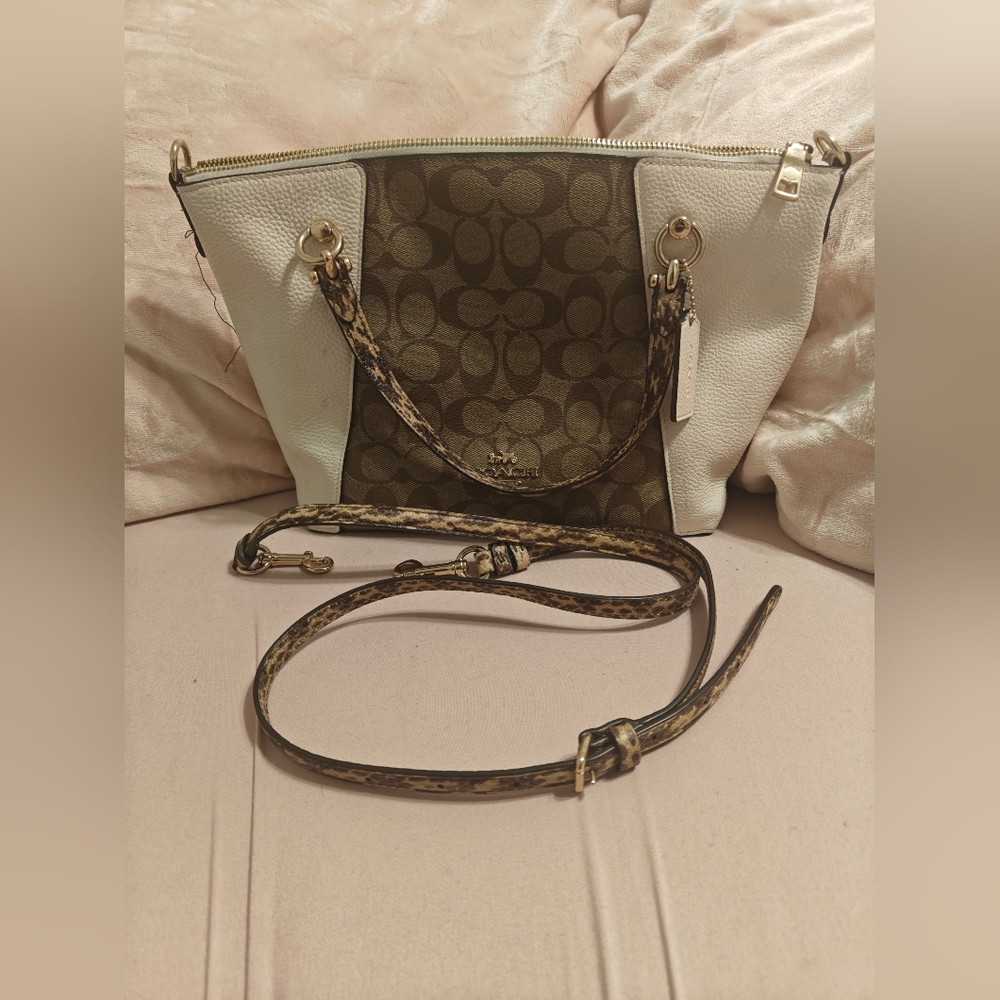 SOLD!!! Coach Signature Brown and Cream Shoulder Bag